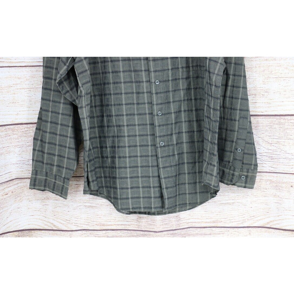 Puritan Mens Size Large Button Up Down Long Sleeve Check Shirt Olive Green - Picture 4 of 7